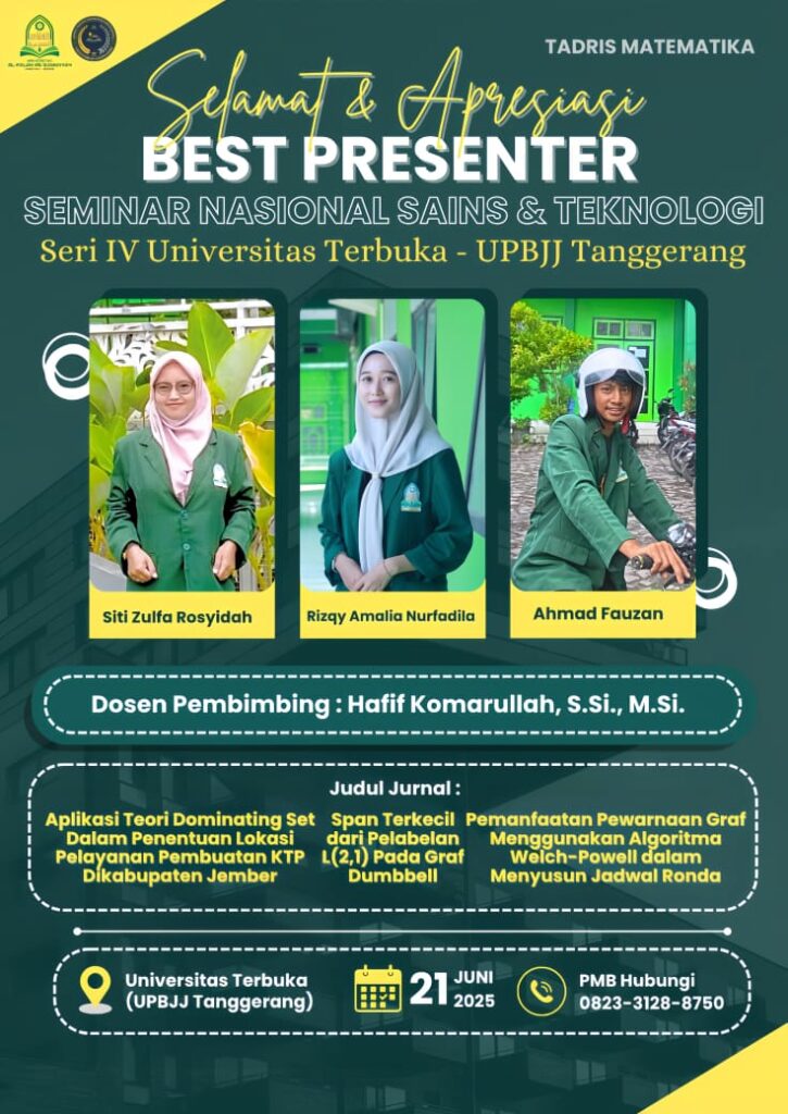 Mahasiswa Universitas Al-Falah As-Suniyyah Raih Best Presenter dalam Seminar Nasional Sains dan Teknologi Seri IV
